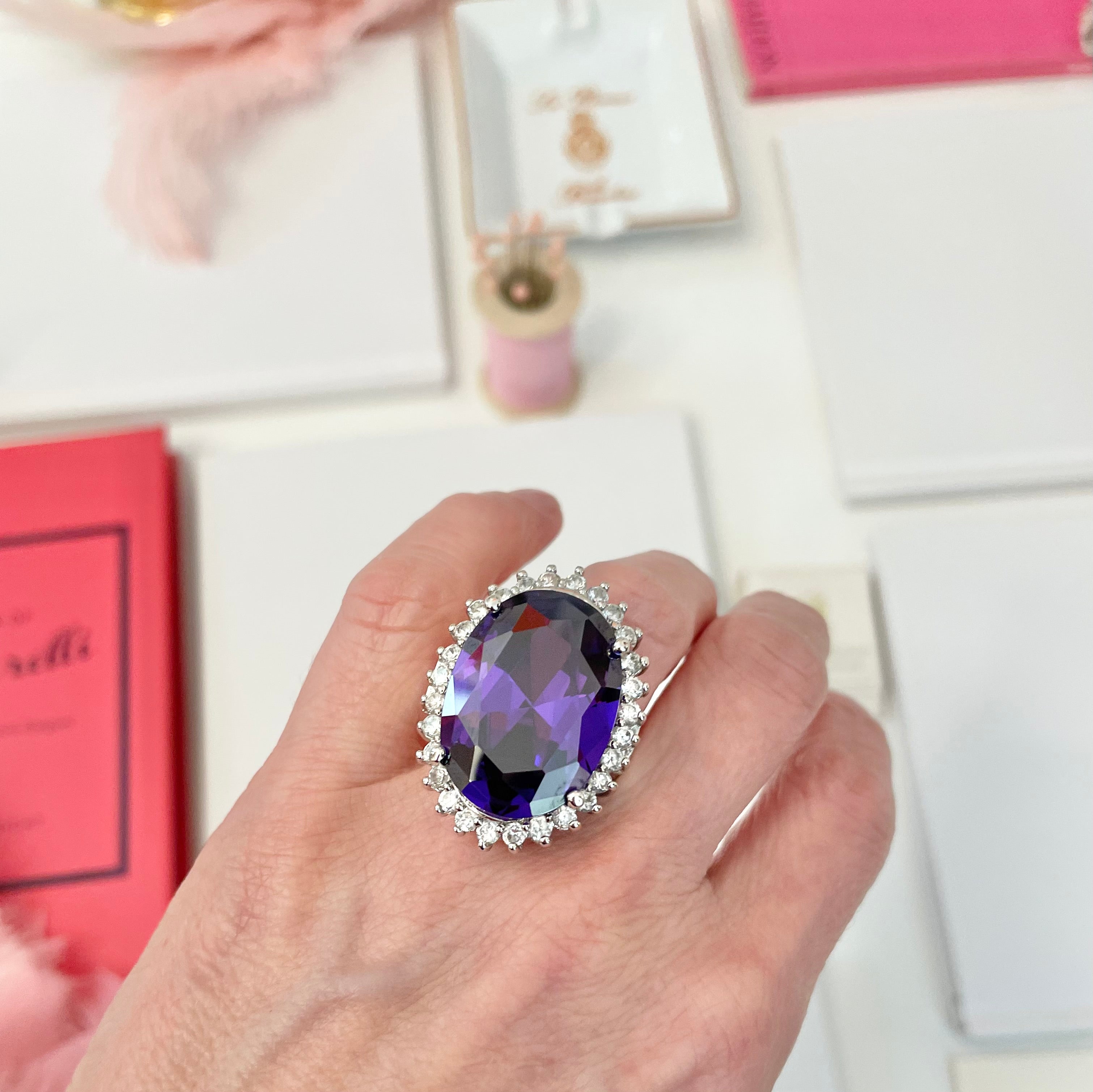 Cristalida Large Fashion Ring For Her / Fused Glass, Lycra / Bright Pu |  JOYasForYou